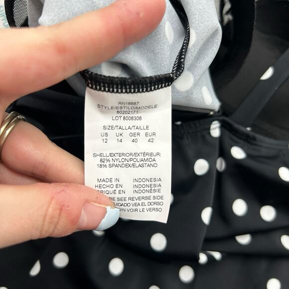 NEW Macy's Mix & Match Tankini Swimsuit Size 12 Black White Polka Dot High Waist - Picture 6 of 11